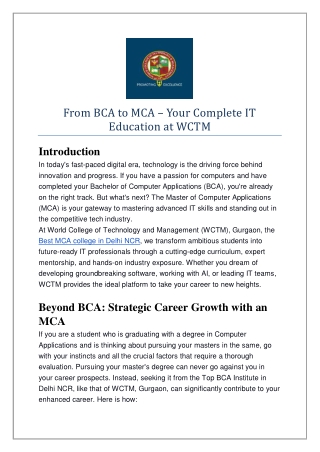 From BCA to MCA – Your Complete IT Education at WCTM