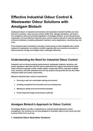 Effective Industrial Odour Control & Wastewater Odour Solutions with Amalgam Biotech