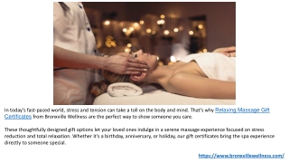 Relaxing Deep Tissue Massage Gift Certificates at Bronxville Wellness.PPTX