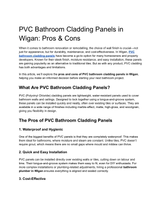 PVC Bathroom Cladding Panels in Wigan_ Pros & Cons