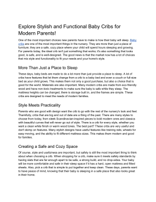 Explore Stylish and Functional Baby Cribs for Modern Parents!