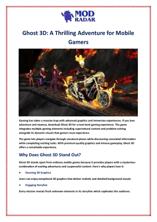 Ghost 3D: A Thrilling Adventure for Mobile Gamers