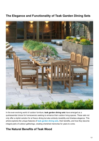 The Elegance and Functionality of Teak Garden Dining Sets