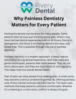 Discover Gentle, Painless Dentistry in Georgetown at Rivery Dental for a Comfortable Dental Experience