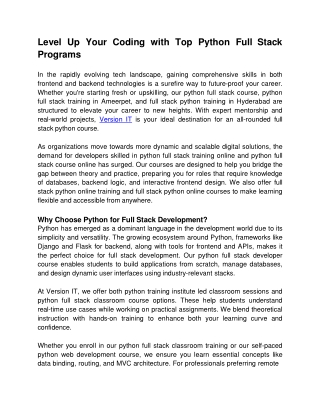 Level Up Your Coding with Top Python Full Stack Programs