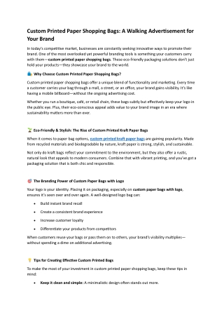 Custom Printed Paper Shopping Bags- A Walking Advertisement for Your Brand