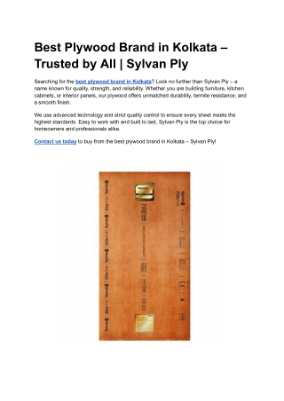 Best Plywood Brand in Kolkata – Trusted by All _ Sylvan Ply