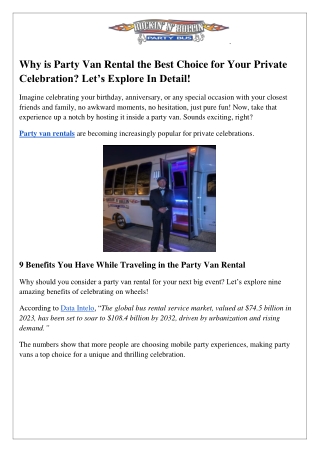 Why is Party Van Rental the Best Choice for Your Private Celebration Lets Explore In Detail!