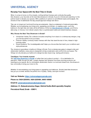 Revamp Your Space with the Best Tiles in Erode