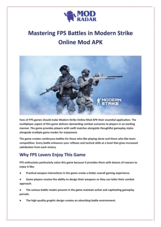 Mastering FPS Battles in Modern Strike Online Mod APK