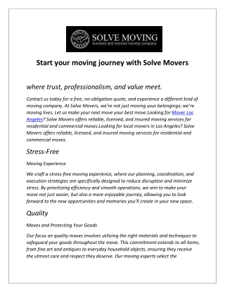 Start your moving journey with Solve Movers