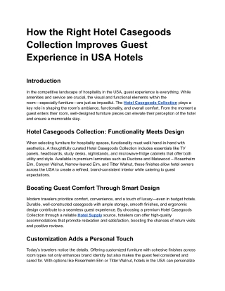How the Right Hotel Casegoods Collection Improves Guest Experience in USA Hotels
