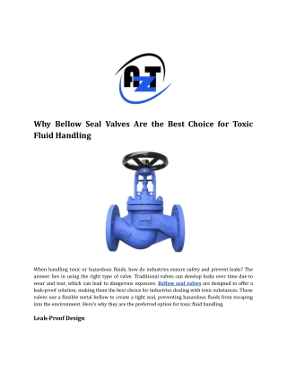 Why Bellow Seal Valves Are the Best Choice for Toxic Fluid Handling