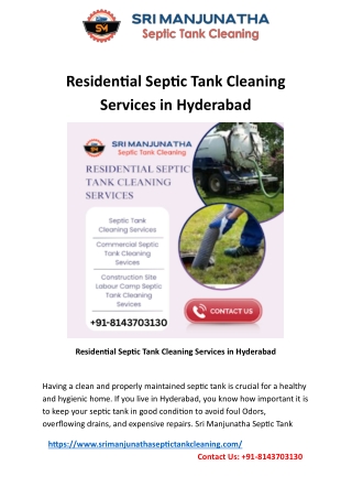 Residential Septic Tank Cleaning Services in Hyderabad
