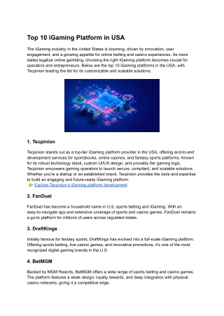 Top 10 iGaming Platform in USA