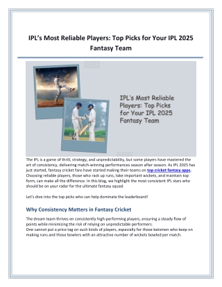 IPLs Most Reliable Players - Top Picks for Your IPL 2025 Fantasy Team
