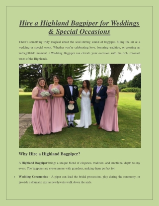 Hire a Highland Bagpiper for Weddings & Special Occasions