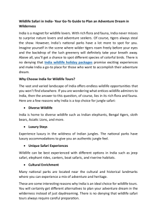 Wildlife Safari in India- Your Go-To Guide to Plan an Adventure Dream in Wilderness