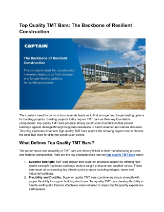 Top Quality TMT Bars: The Backbone of Resilient Construction