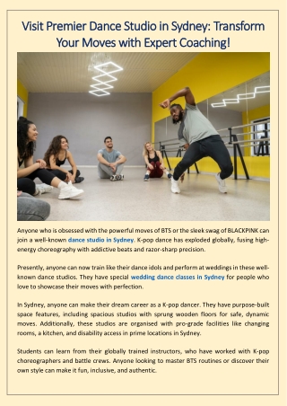 Visit Premier Dance Studio in Sydney Transform Your Moves with Expert Coaching!
