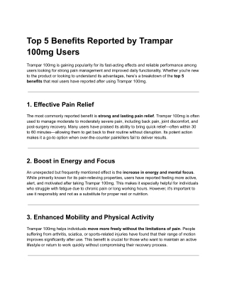 Top 5 Benefits Reported by Trampar 100mg Users