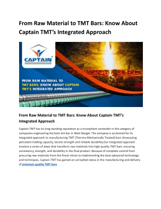 From Raw Material to TMT Bars - Know About Captain TMT’s Integrated Approach