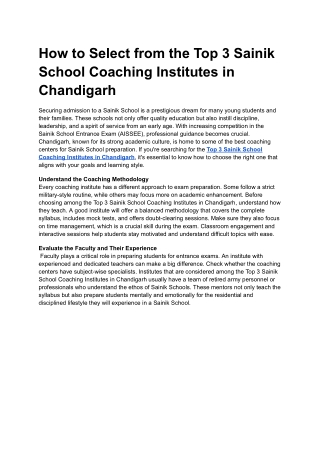 How to Select from the Top 3 Sainik School Coaching Institutes in Chandigarh