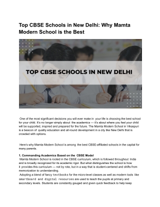 Why Mamta Modern School is One of the Best CBSE Schools in New Delhi