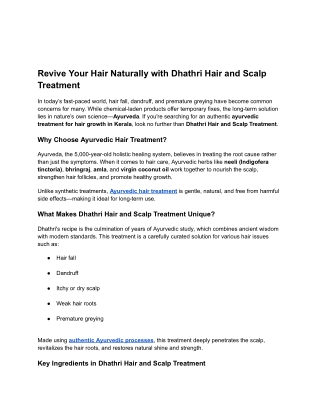 Revive Your Hair Naturally with Dhathri Hair and Scalp Treatment