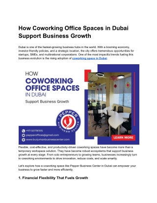 How Coworking Office Spaces in Dubai Support Business Growth