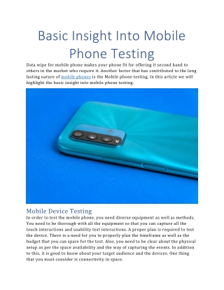 Basic Insight Into Mobile Phone Testing