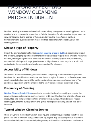 Factors Affecting Window Cleaning Prices in Dublin