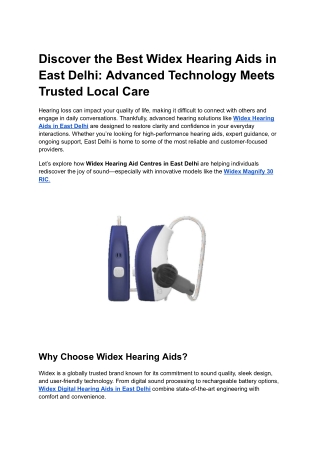 Best Widex Hearing Aids in East Delhi