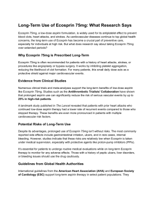 Long-Term Use of Ecosprin 75mg: Benefits, Risks, and How to Buy Online with COD