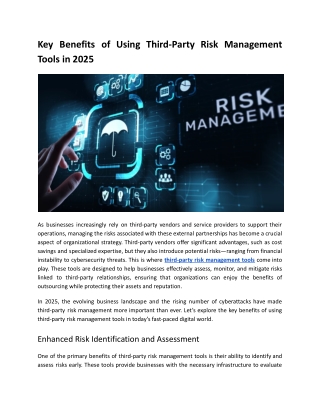 Top Benefits of Using Third-Party Risk Management Tools in 2025