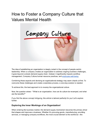 How to Foster a Company Culture that Values Mental Health
