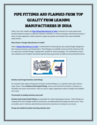 Pipe fittings and flanges from top quality from leading manufacturers in India