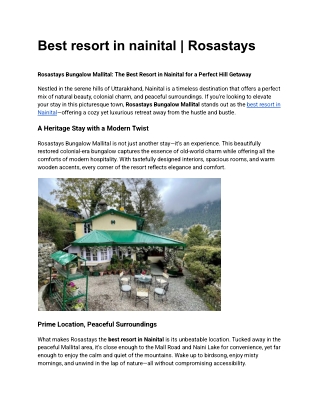 Best resort in nainital _ Rosastays