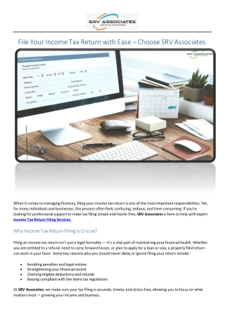 Call SRV Associates Now for Expert Tax Filing!