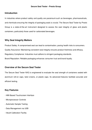 Ensure Leak-Free Packaging with a Reliable Secure Seal Tester