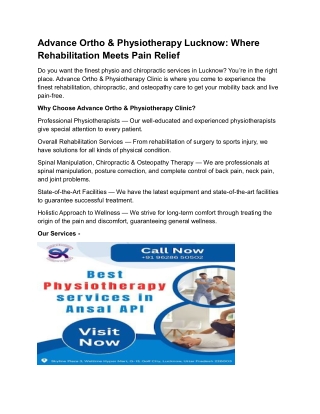 Advance Ortho & Physiotherapy Lucknow