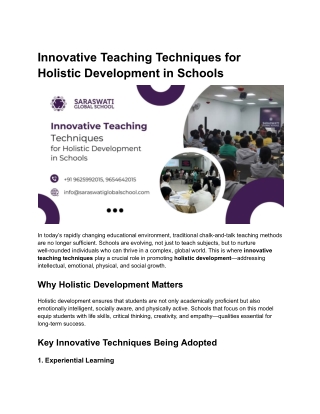 Innovative Teaching Techniques for Holistic Development in Schools