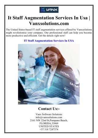 It Staff Augmentation Services In Usa | Vanxsolutions.com