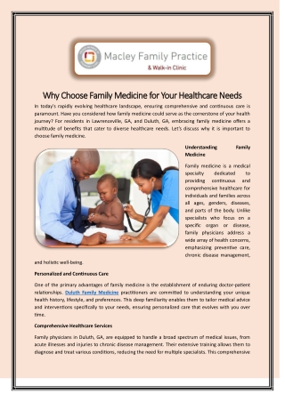 Why Choose Family Medicine for Your Healthcare Needs