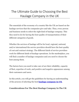The Ultimate Guide to Choosing the Best Haulage Company in the UK