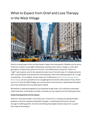 What to Expect from Grief and Loss Therapy in the West Village