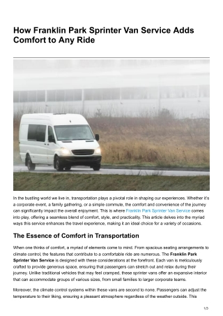 How Franklin Park Sprinter Van Service Adds Comfort to Any Ride
