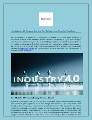 How Industry 4.0 Courses Help You Stay Relevant in a Changing Workforce