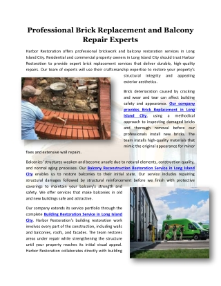 Professional Brick Replacement and Balcony Repair Experts
