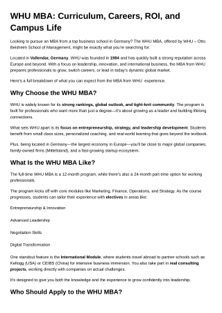 WHU MBA Curriculum, Careers, ROI, and Campus Life